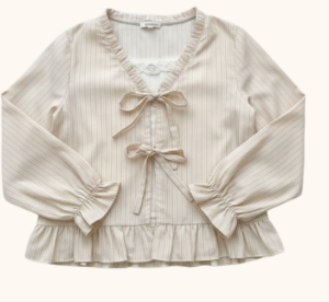 TSM Stripe Tie Blouse, One Size (Cream)