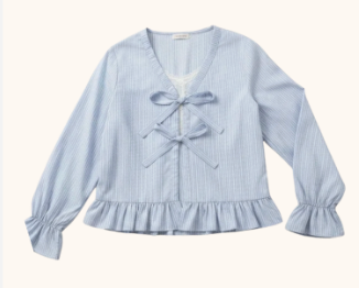 TSM Stripe Tie Blouse, One Size (Blue)